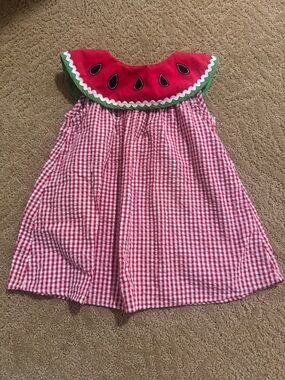 Red Gingham Dress with Watermelon Accent + Matching Bloomers